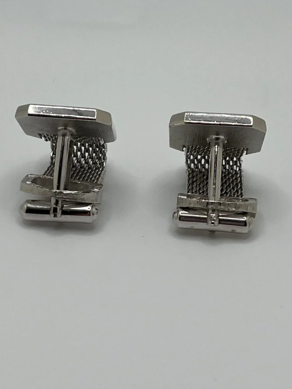 VTG 1960s Silver Tone Geometric Cufflinks Mid Century Modern Atomic Mad Men MCM